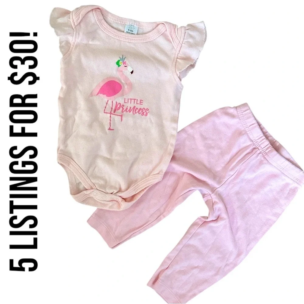 Baby Kiss Girl Flamingo ‘little princess’ top, carters bottoms outfit girl